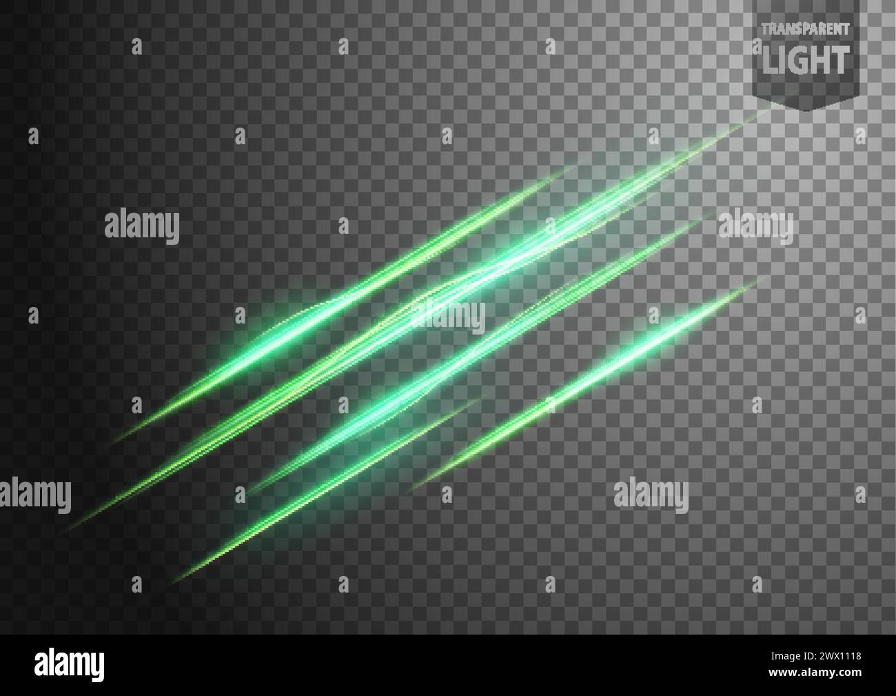 Abstract Green Line of Light with A Transparent Background, Isolated and Easy to Edit, Vector Illustration Stock Vector