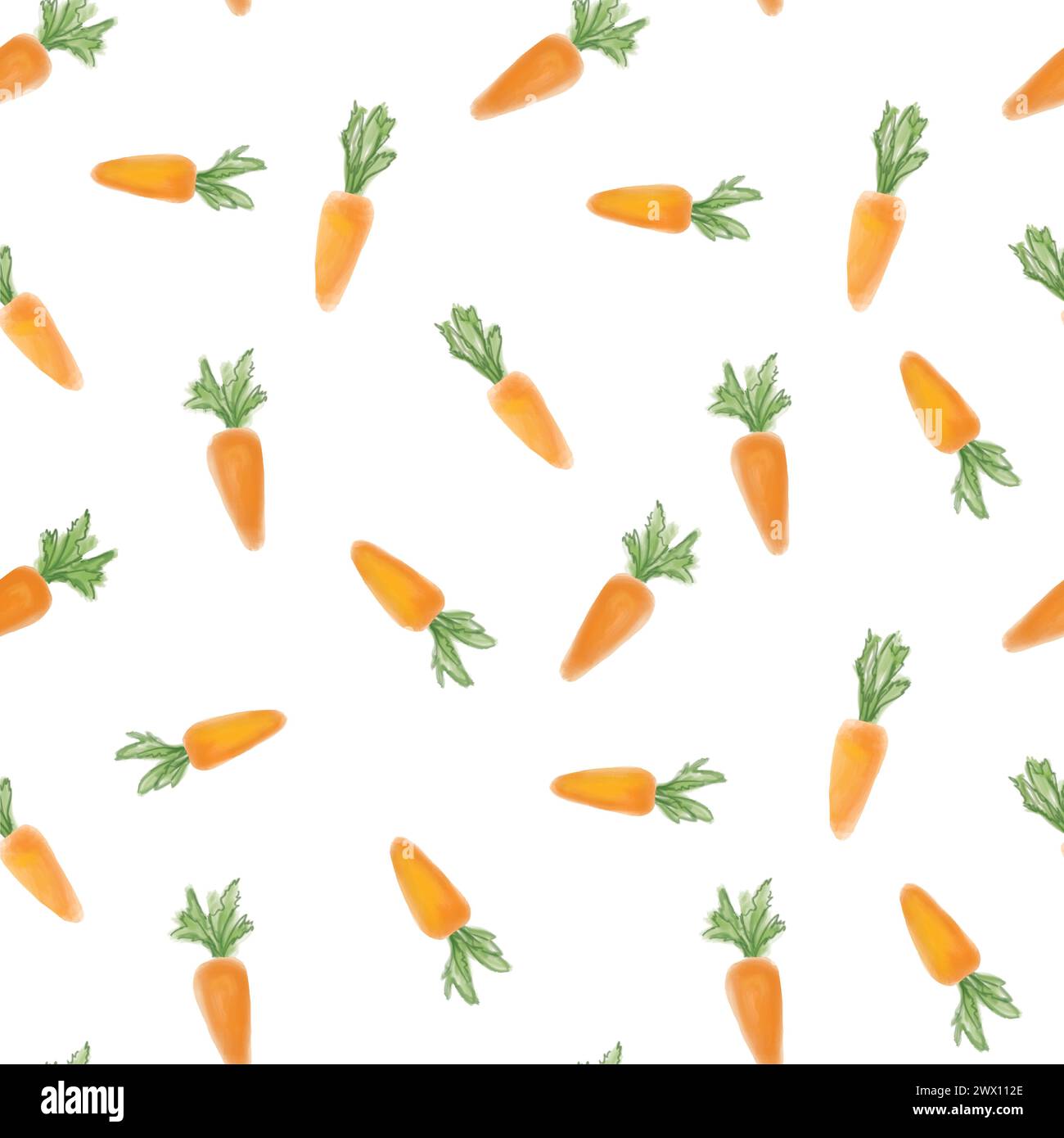 Carrot Vegetable seamless watercolor pattern. Easter food over white background. Cooking decor for website, package, card design Stock Vector