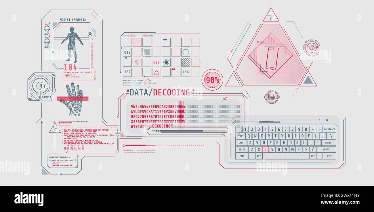 Futuristic HUD interface for entering and decoding personal data. Stock Vector