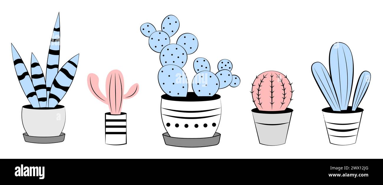 Different cacti on a white background. Doodle Stock Vector Image & Art ...