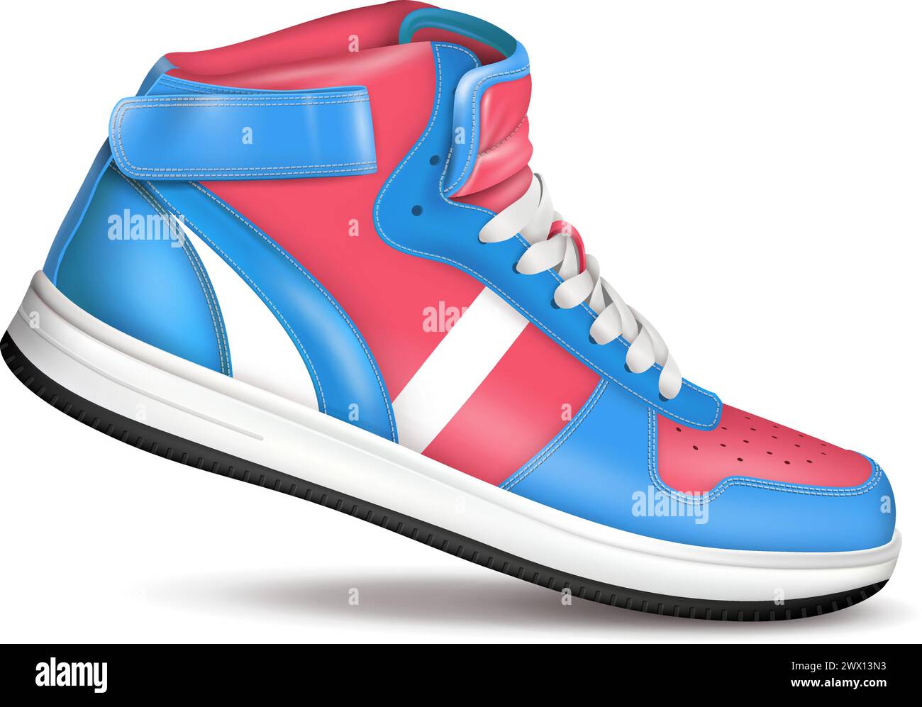 Fashion sport sneaker in red and blue colors on white background realistic vector illustration Stock Vector