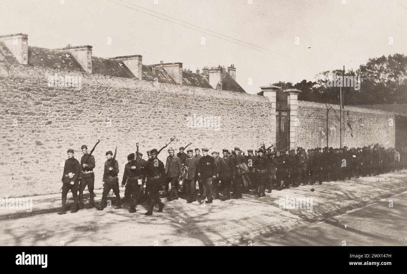German prisoners of war being marched down a street in Brest, France ca ...