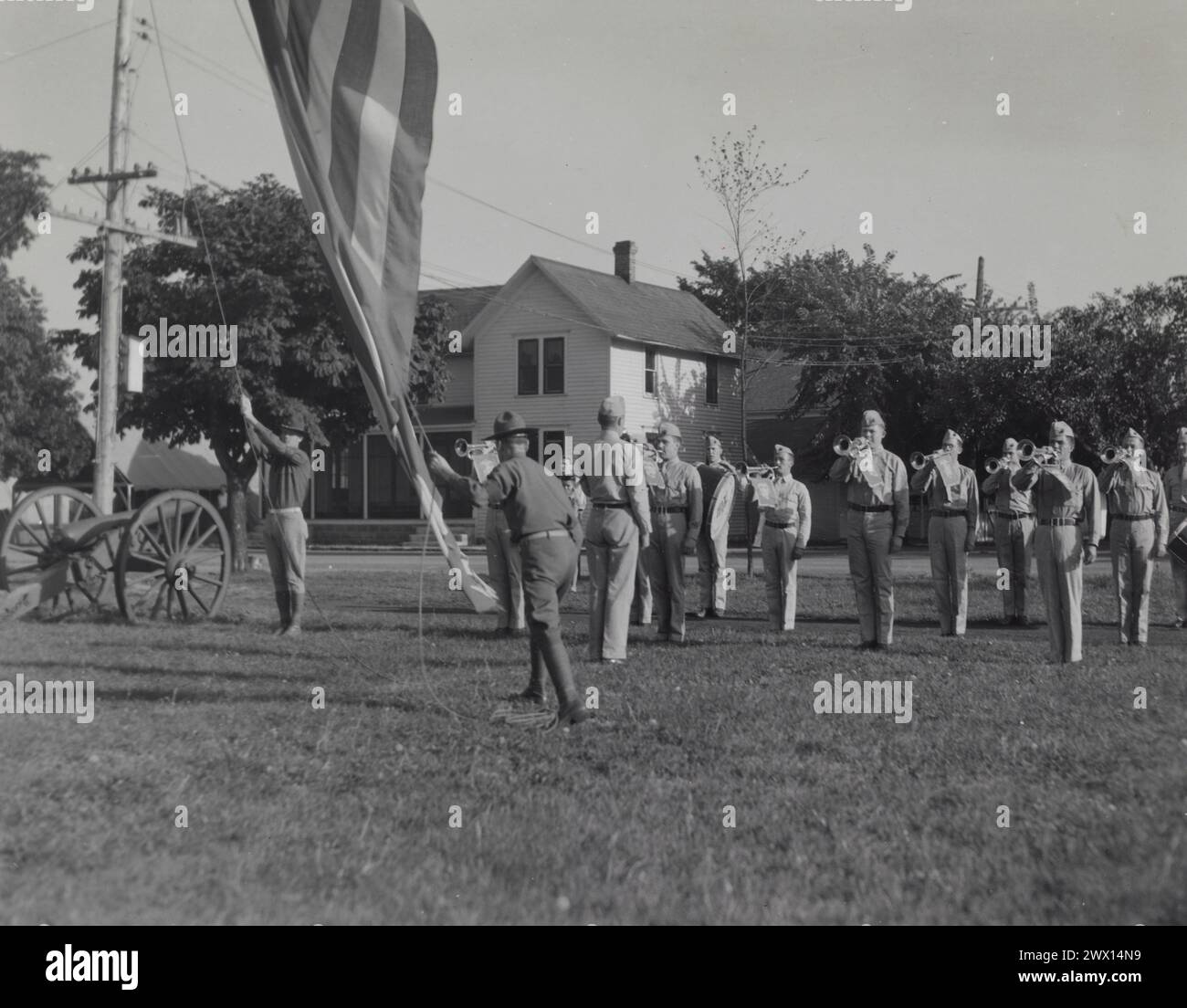 Marine Drum & Bugle Corps playing as flag is run up. National Matches