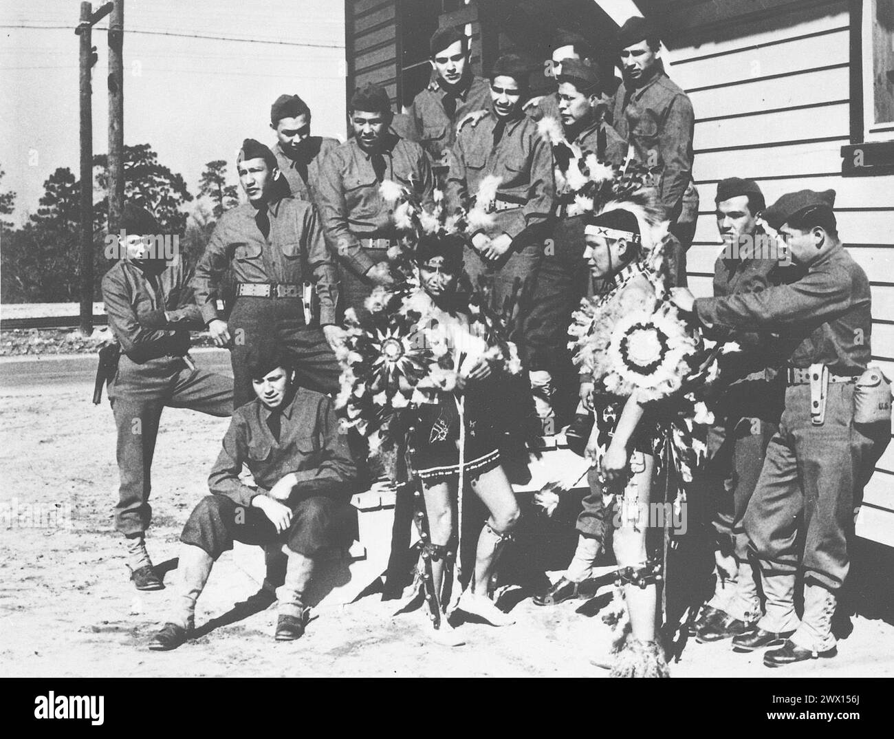 Native American Army Unit Poses for Promotional Photograph ca. 1920s or 1930s Stock Photo