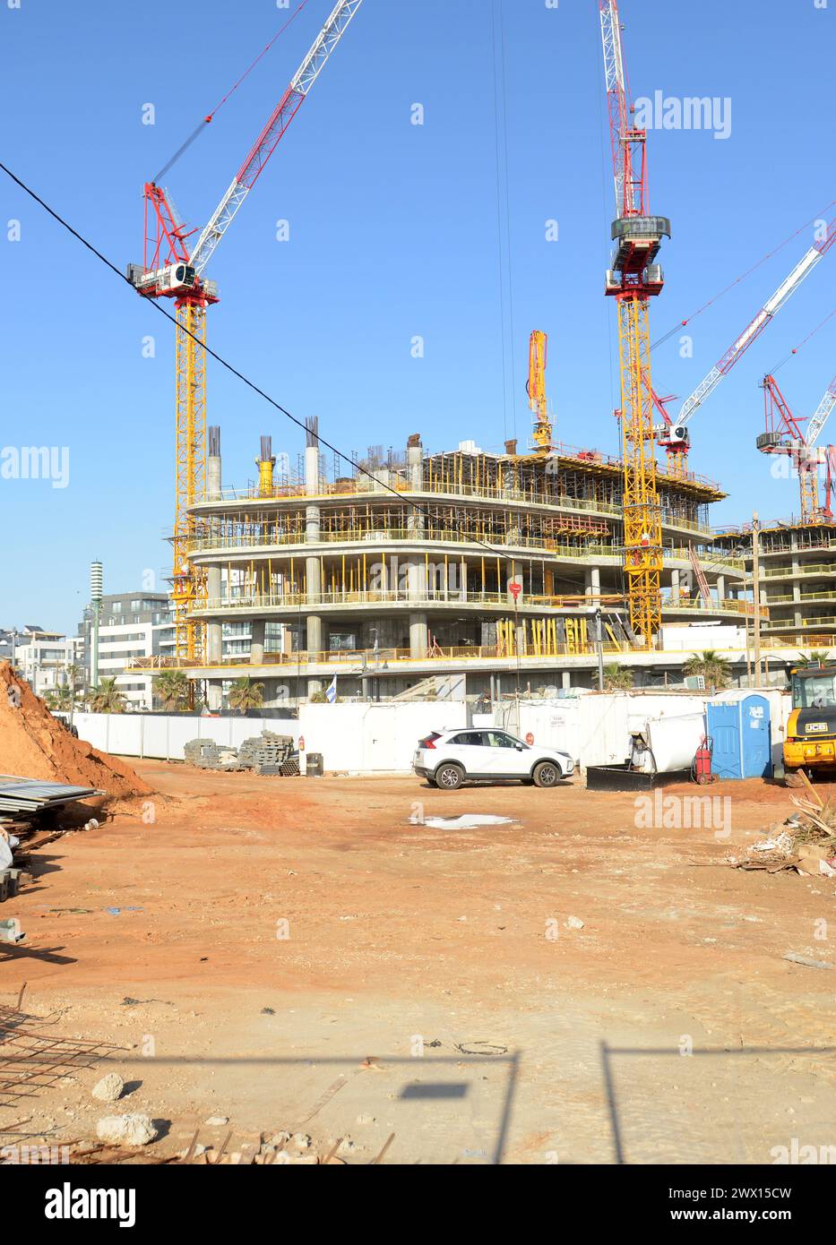 Large construction site near the Hassan Bek Mosque in Tel-Aviv, Israel. Stock Photo