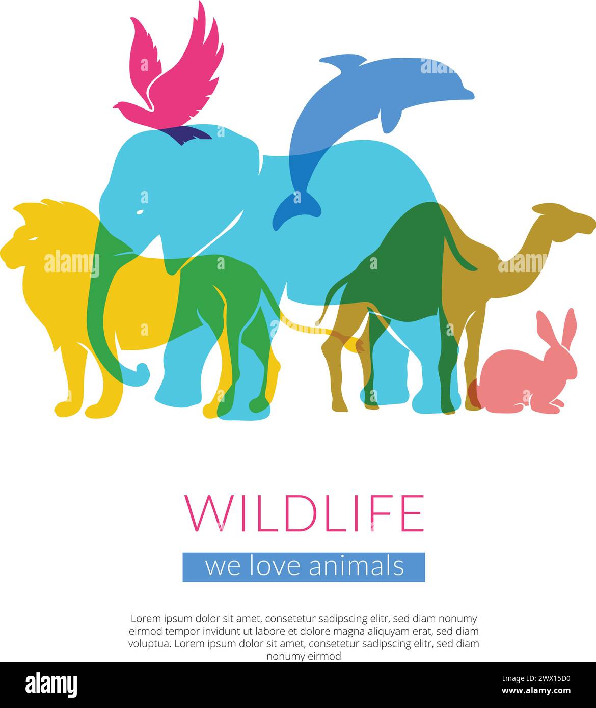 Wildlife animals and birds flat colorful silhouettes composition poster ...