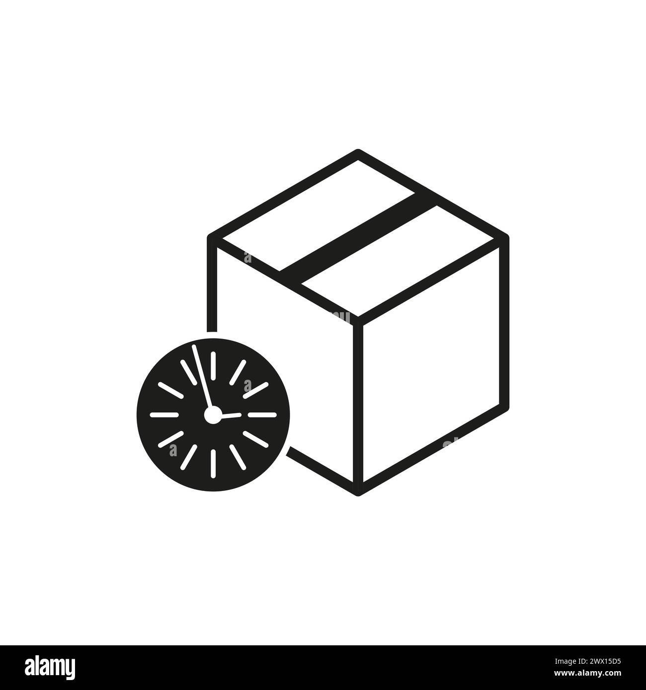 Package delivery time icon. Box with clock symbol. Shipping speed