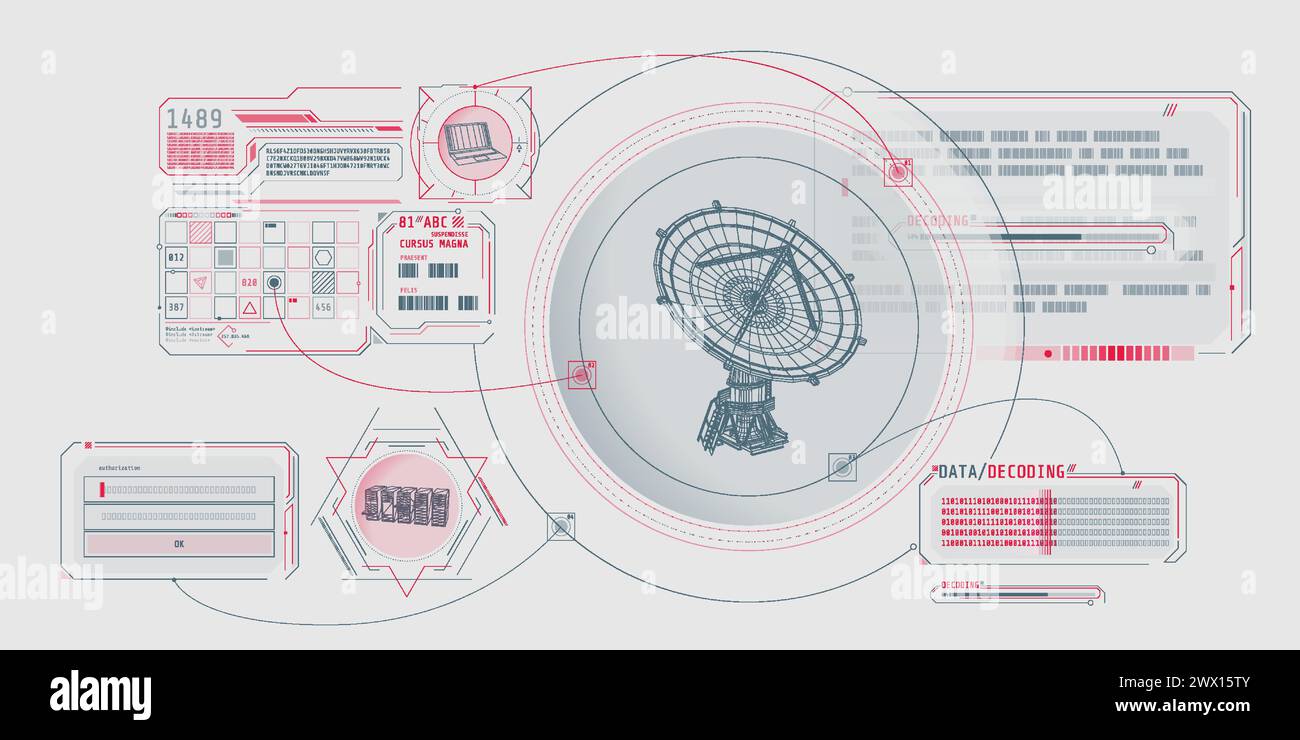 HUD interface for processing and storing radio telescope data. Stock Vector
