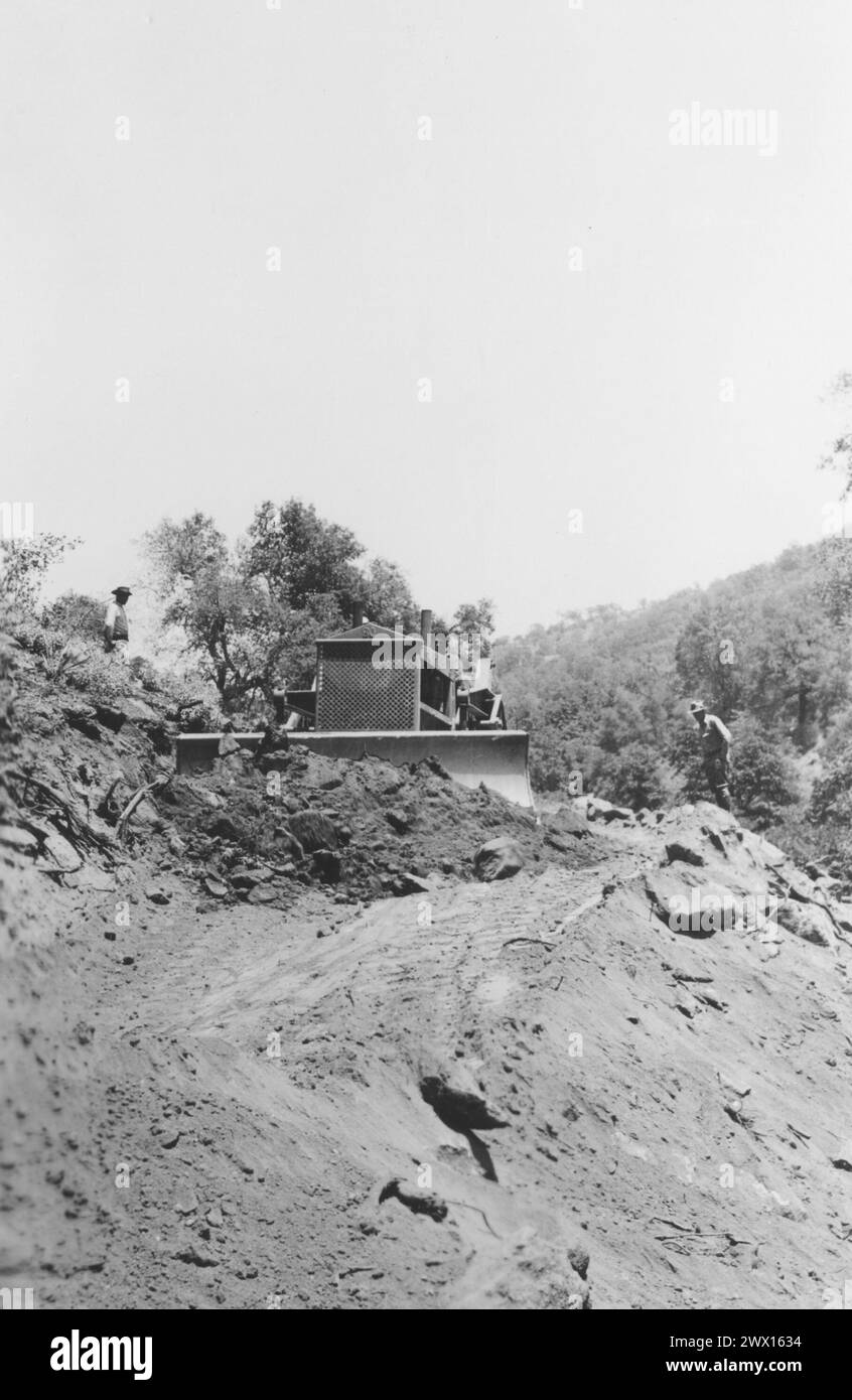 Iipay Nation of Santa Ysabel, California: Photograph of a Bulldozer Assisting with Side Hill Work at Santa Ysabel Indian Reservation ca. 1936-1942 Stock Photo