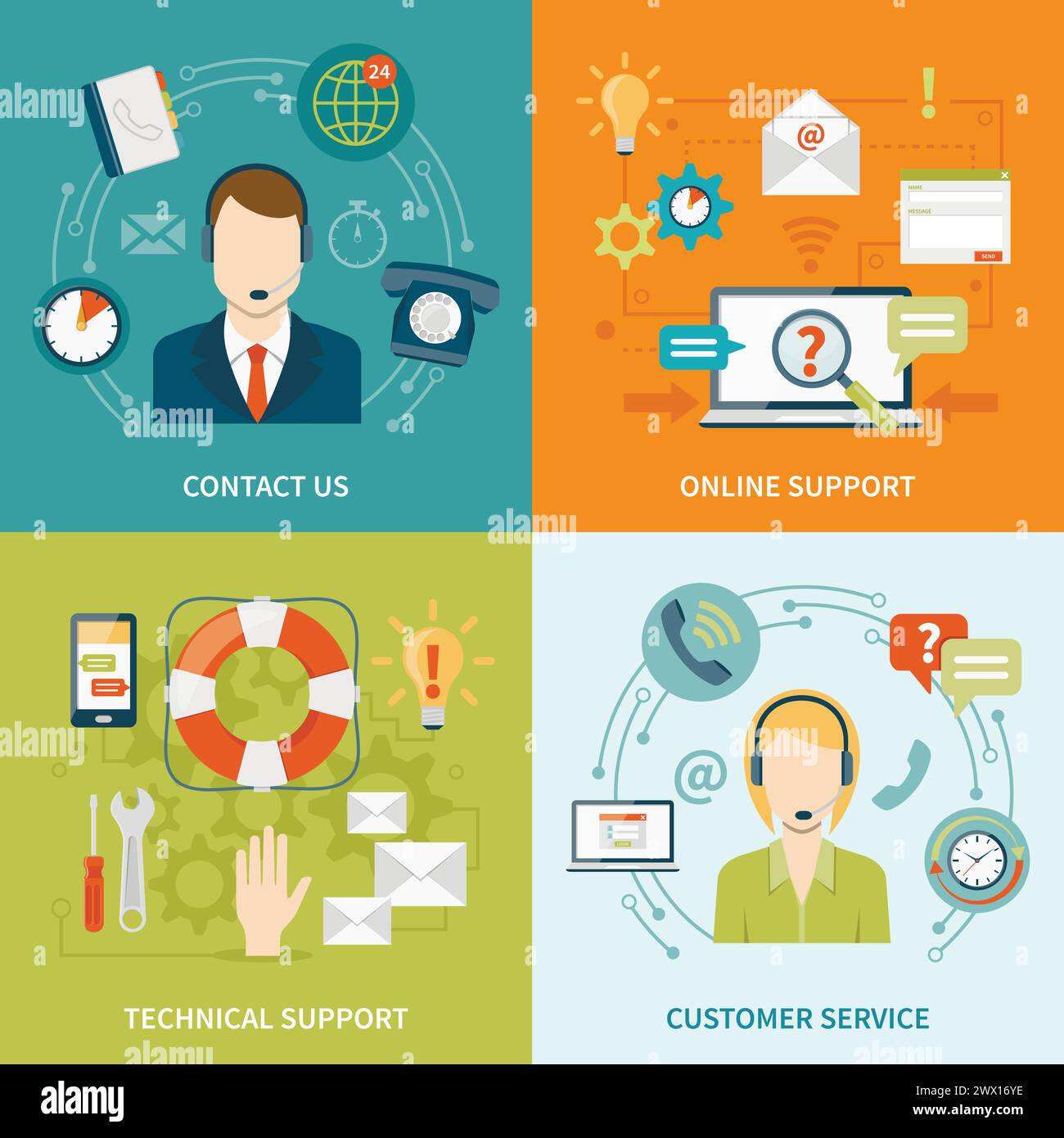 Contact us flat icons Stock Vector Images - Alamy