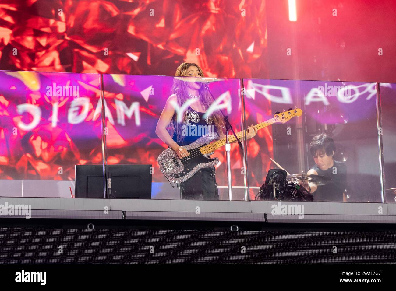 Shakira performs on balcony of TSX Broadway on Times Square in New York