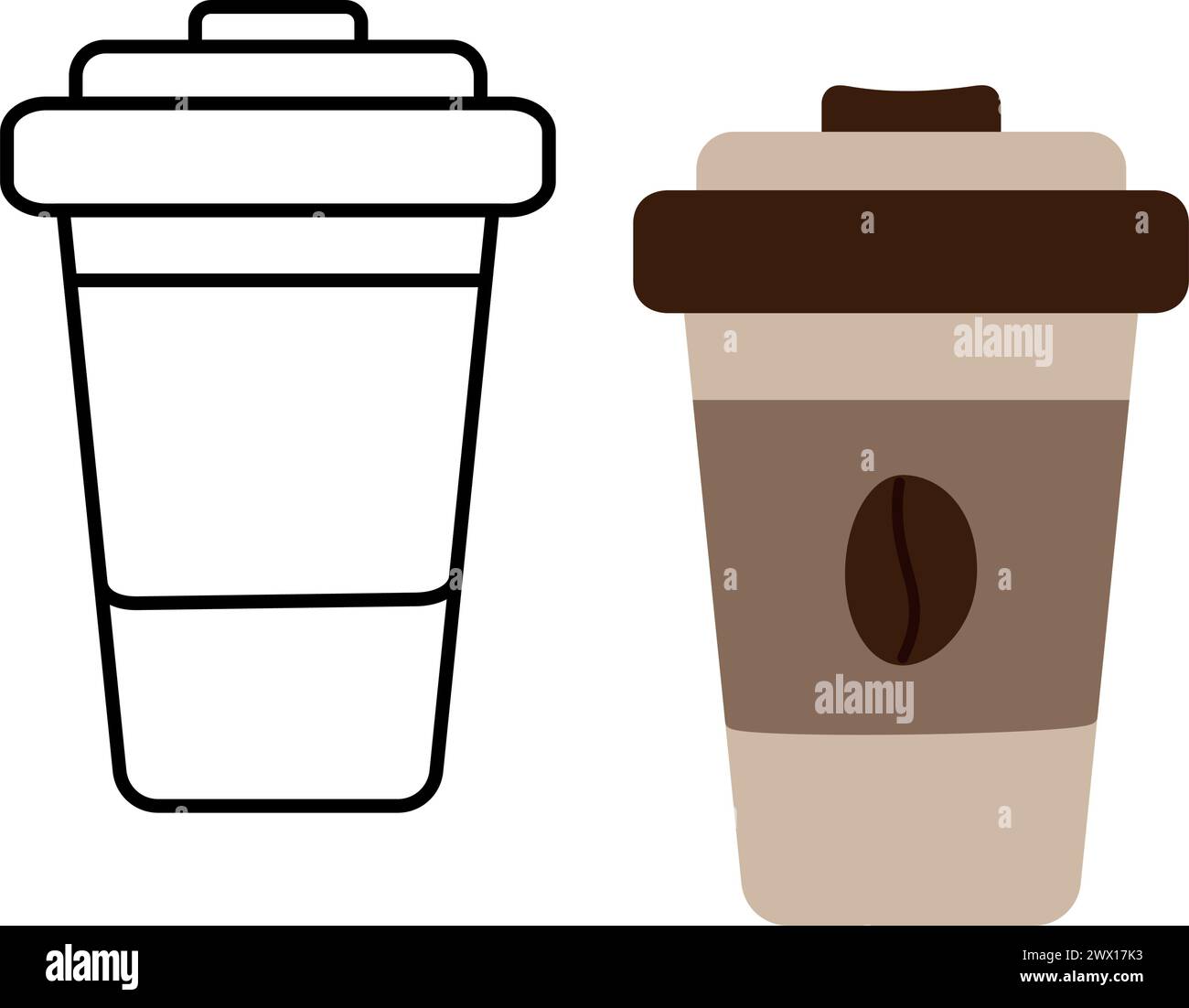 Contour drawing and color disposable cups with lid. Set of 2. Design ...