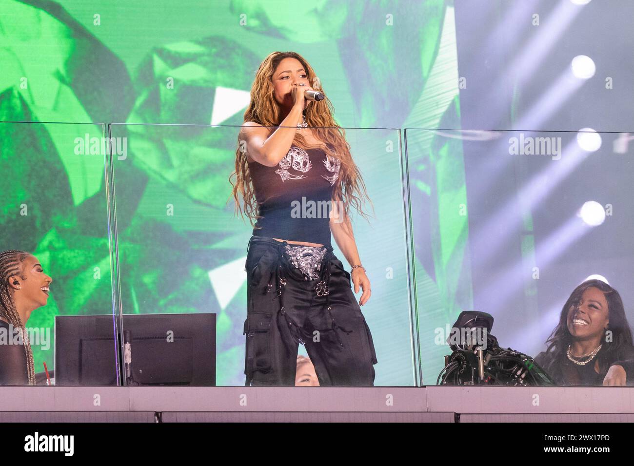 Shakira performs on balcony of TSX Broadway on Times Square in New York