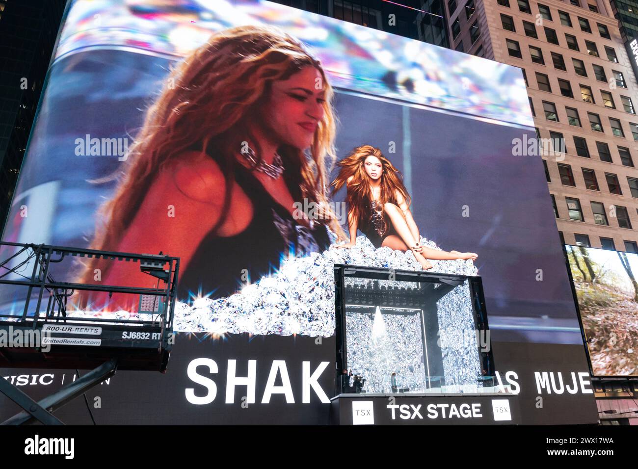 Shakira performs on balcony of TSX Broadway on Times Square in New York