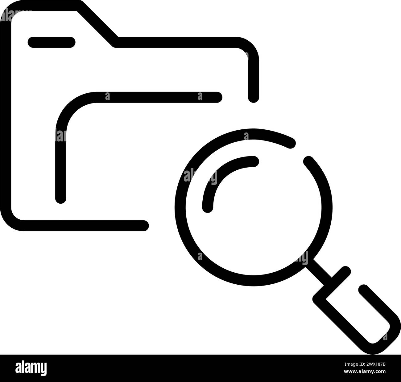 Folder and magnifying glass. Searching files in database. Document management and workflow. Pixel perfect vector icon Stock Vector