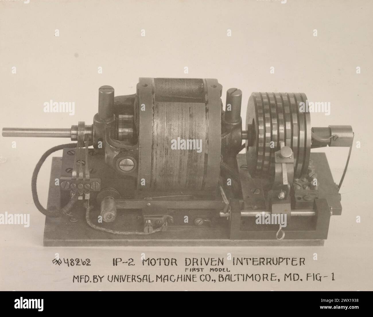 Close up of the first model of a motor driven interrupter ca. 1921 or ...