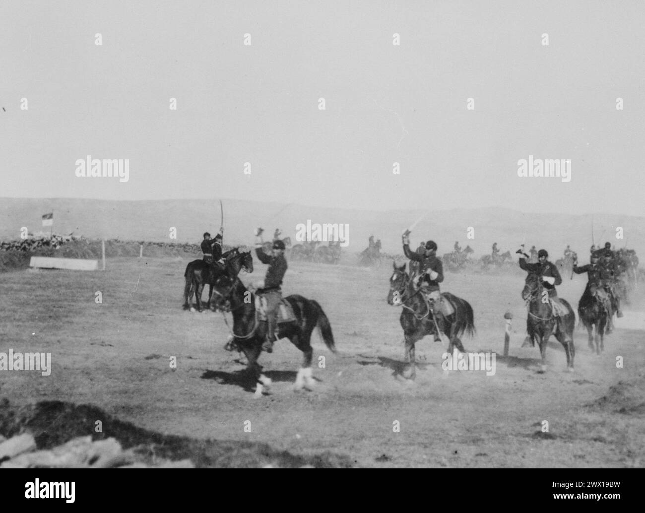 Saber Exercises, Troop 'List Cavalry, Ft. Custer Mont., 1892.' An Indian troop of U.S. soldiers Stock Photo