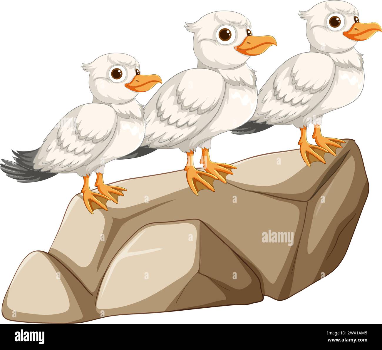 Vector illustration of three birds on a stone. Stock Vector