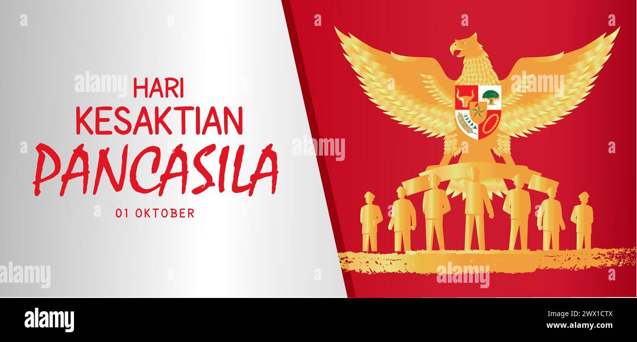 Translation : Happy Pancasila Day. Vector Illustration of Pancasila Celebration in Indonesia. Suitable for Poster Template Banner. The Symbol of the R Stock Vector