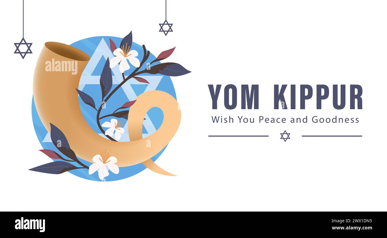Yom Kippur Template Vector Illustration. Jewish Holiday Decorative Design Suitable for Greeting Card, Poster, Banner, Flyer. Israel Holiday for Judais Stock Vector
