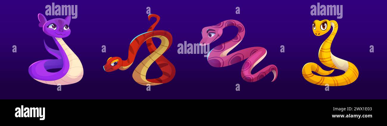 Cute and funny cartoon snake character vector. Happy python, cobra and ...
