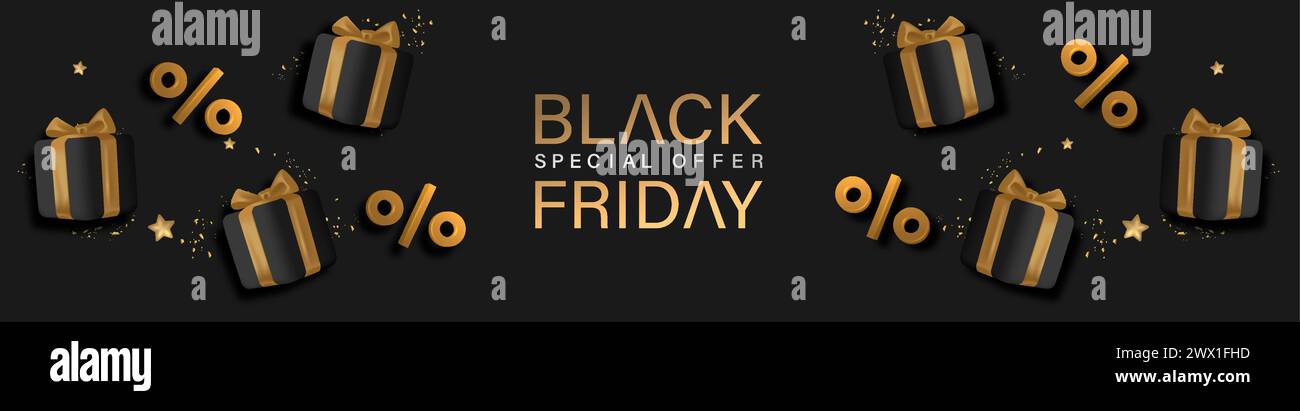 Black Friday Design Poster with 3D Realistic Black Gift Box Vector Illustration. Suitable for Poster, Banner,Sale Banner, Web Header, Flyer and Promot Stock Vector