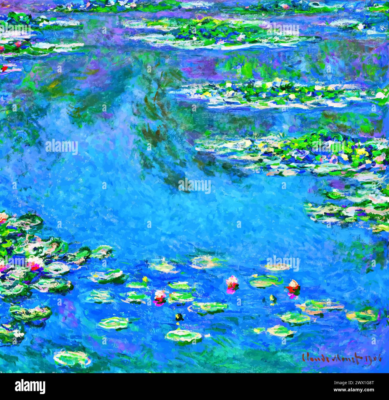 Waterlilies, 1916-19 (oil on canvas) by Artist Monet, Claude (1840-1926) French. France. Stock Vector