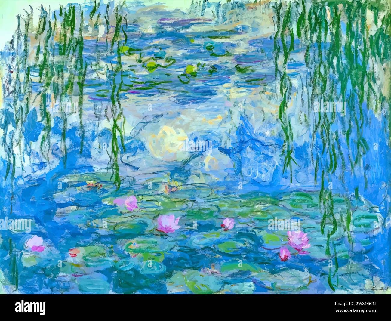 Waterlilies, 1916-19 (Painting) by Artist Monet, Claude (1840-1926) French. Stock Vector