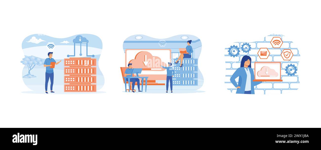 Web hosting concept. Concept of cloud computing, online database, technology. Concept online database, technology, security, computer, web data center Stock Vector