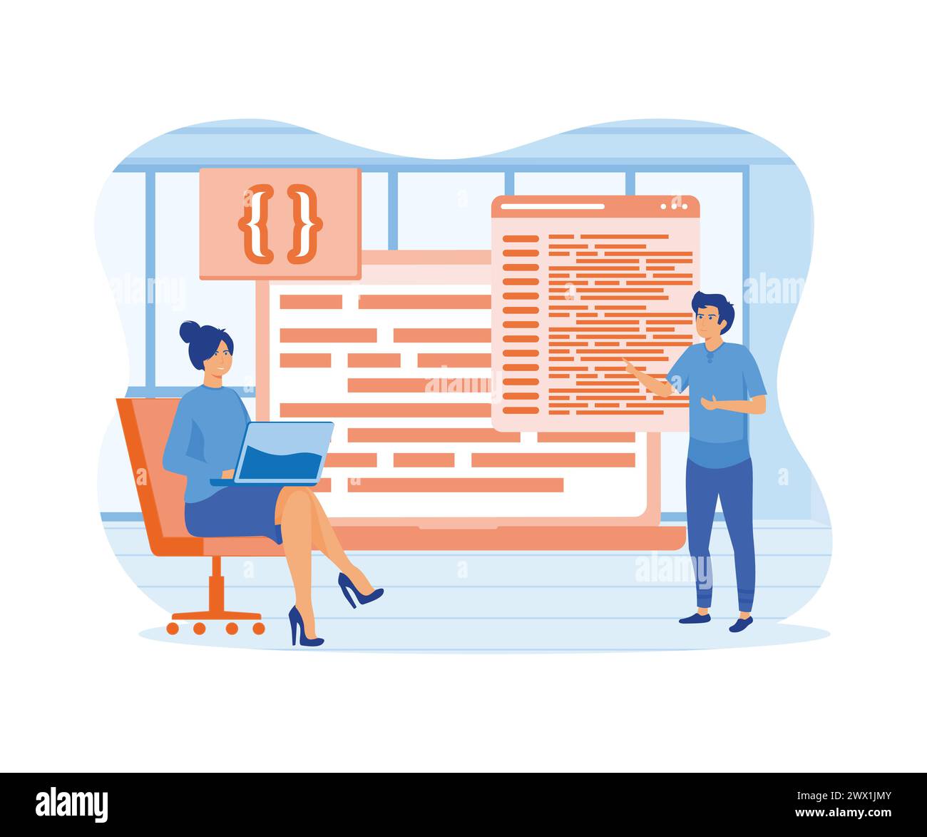 Developers and DevOps. Technical support teams working together to build an engineering system. flat vector modern illustration Stock Vector