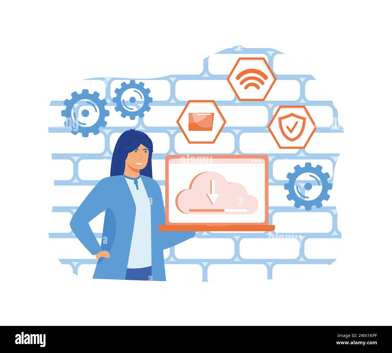 Web hosting concept. Concept online database, technology, security, computer, web data center, server. For web banner, infographics, mobile app. flat Stock Vector