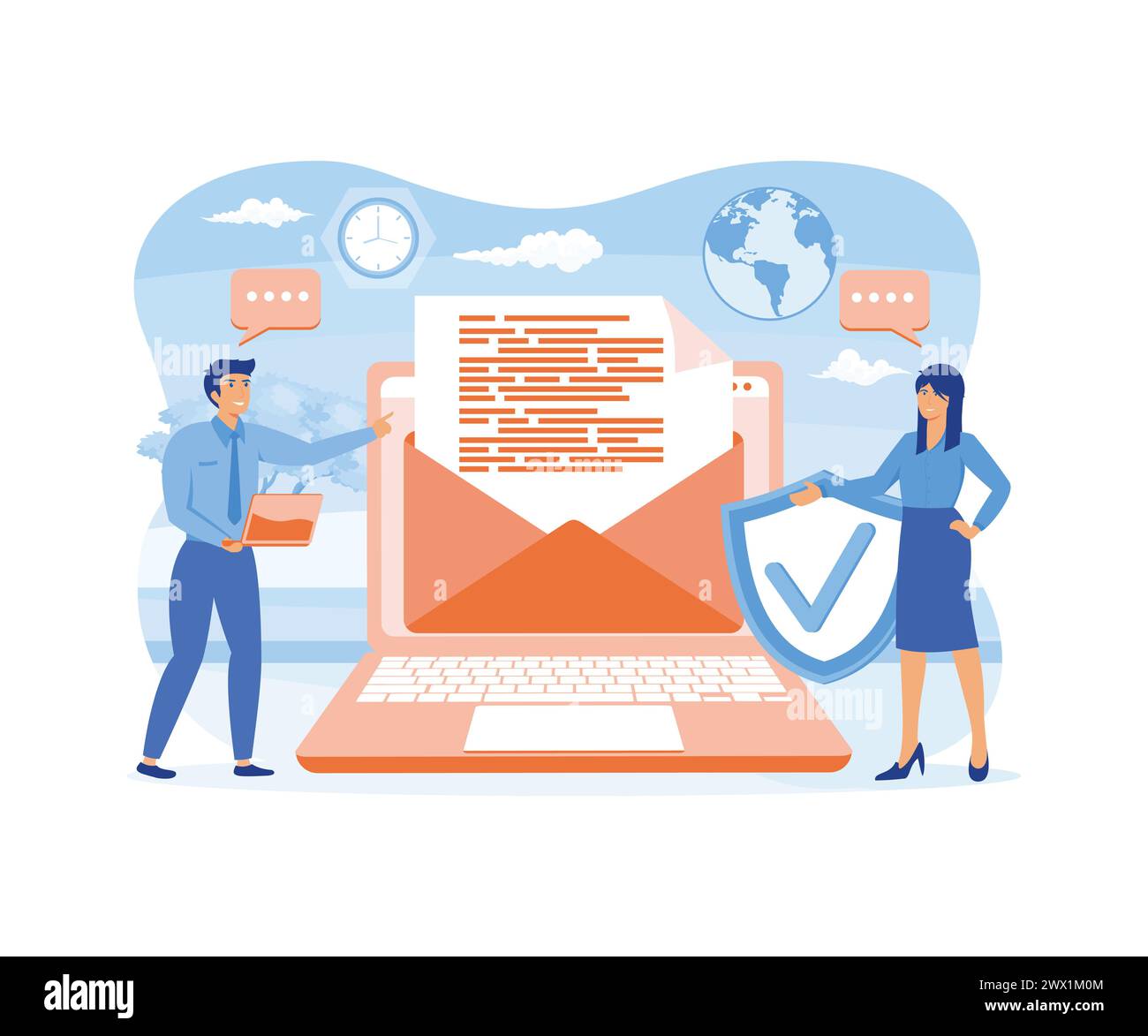 Mail service, e-mail message, mail notification sending, a new incoming sms, envelope, Social network, chat, spam. flat vector modern illustration Stock Vector