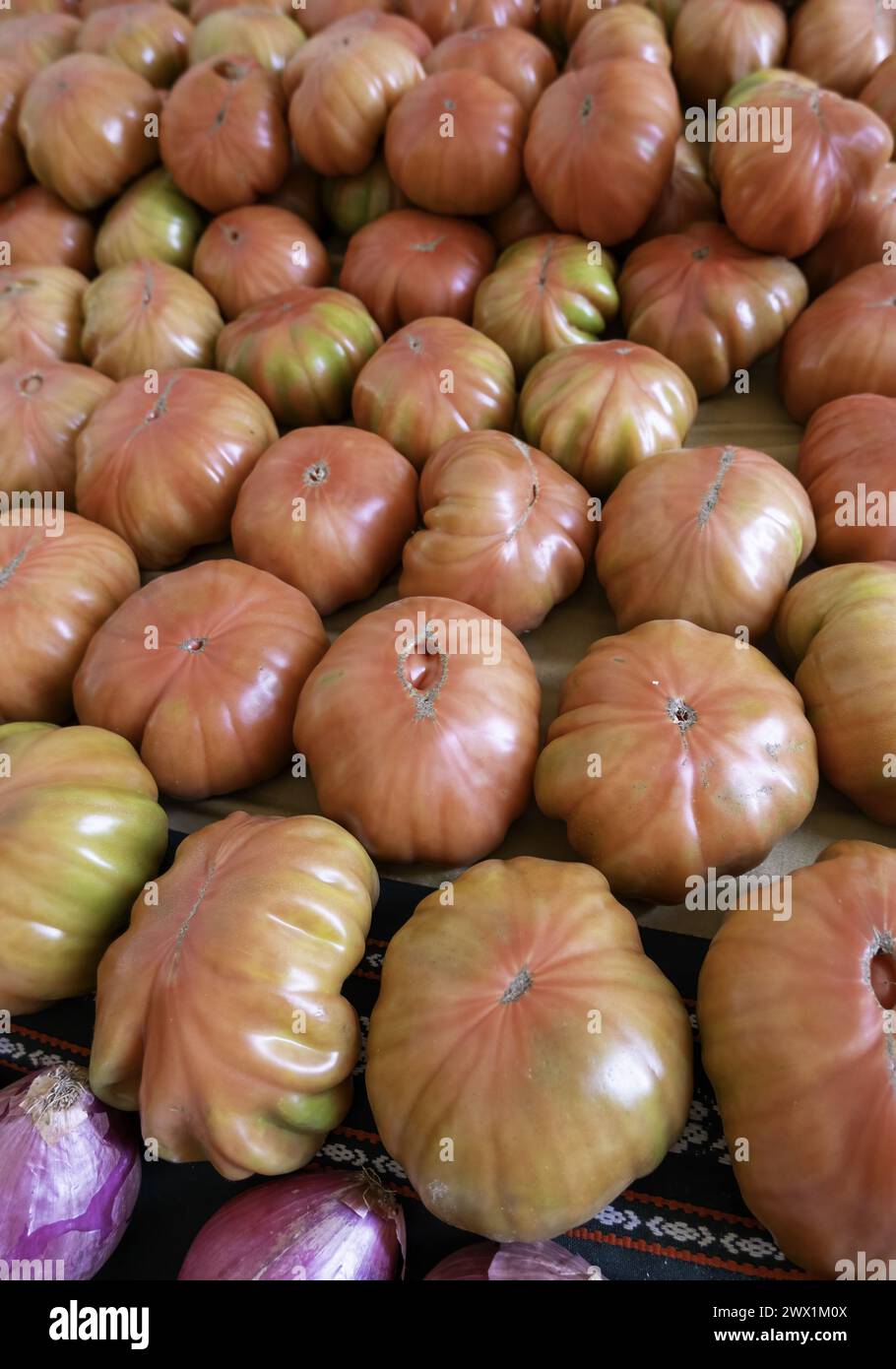 Detail of fresh vegetables in a street market, healthy food, vegan Stock Photo