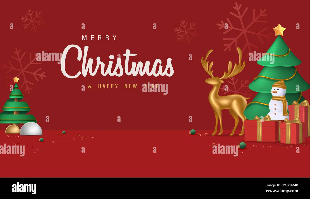 3D Realistic Merry Christmas and Happy New Year Banner with 3D Element ...