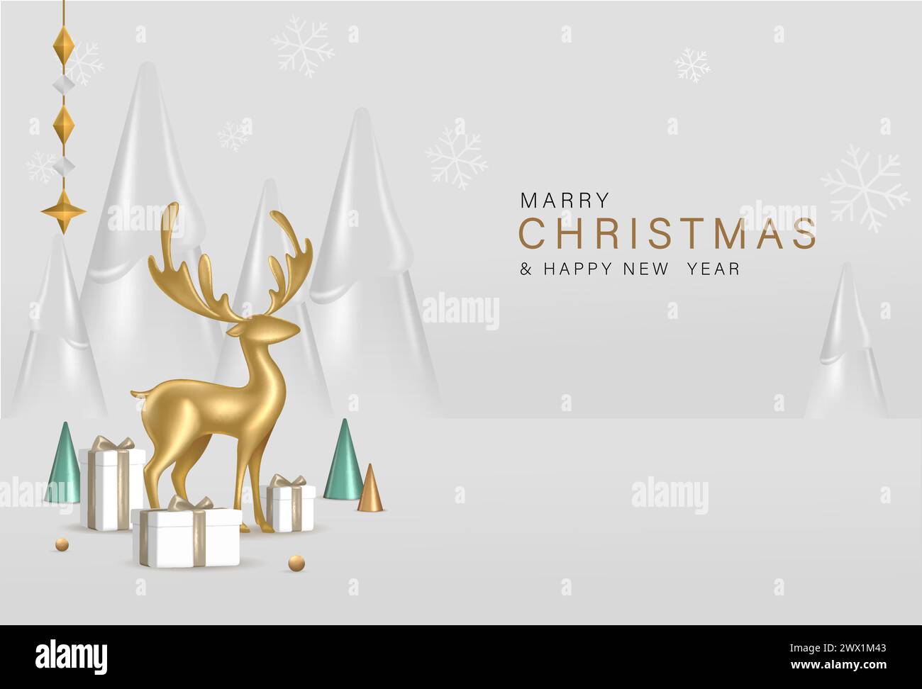 3D Realistic Merry Christmas and Happy New Year Banner with 3D Element ...