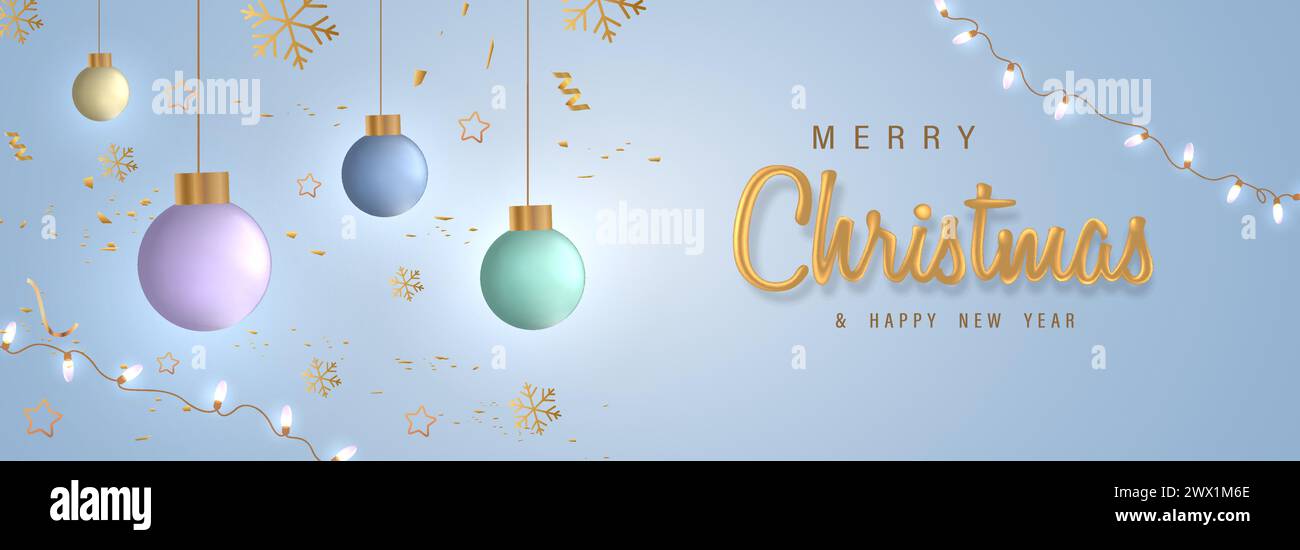 3D Realistic Merry Christmas and Happy New Year Banner with 3D Element ...