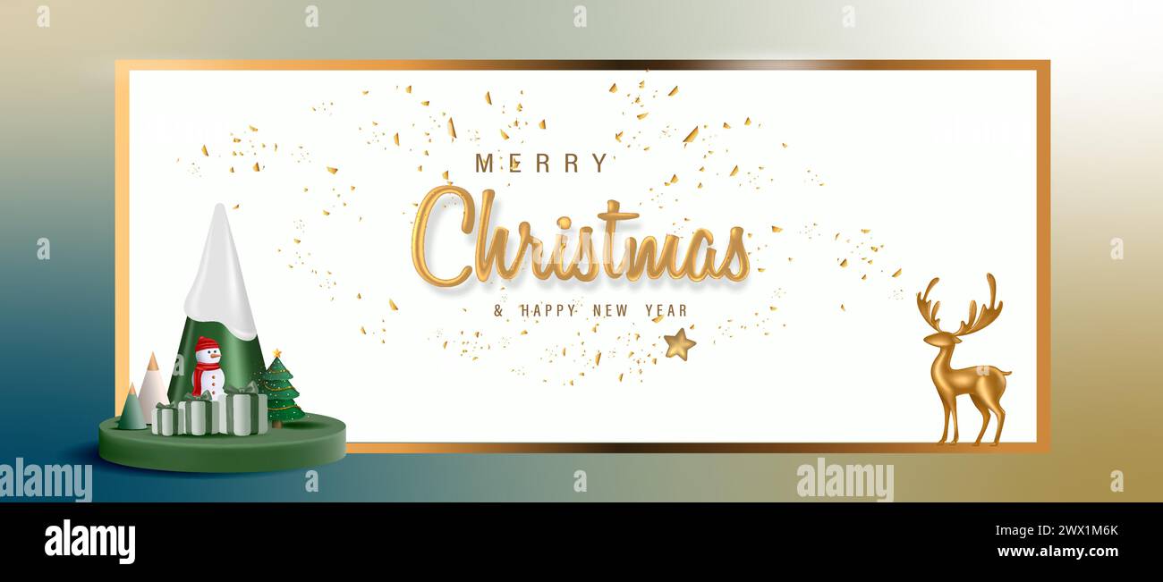 3D Realistic Merry Christmas and Happy New Year Banner with 3D Element ...