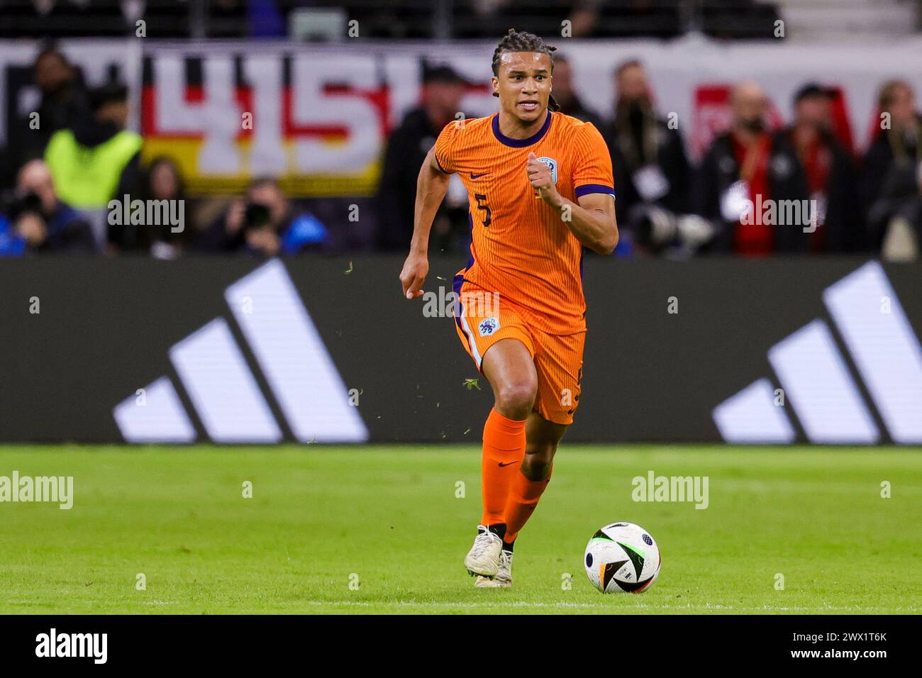 FRANKFURT AM MAIN, GERMANY - MARCH 26: Nathan Ake (Netherlands) Controls the ball during the friendly match match of Germany  and Netherlands at Deuts Stock Photo