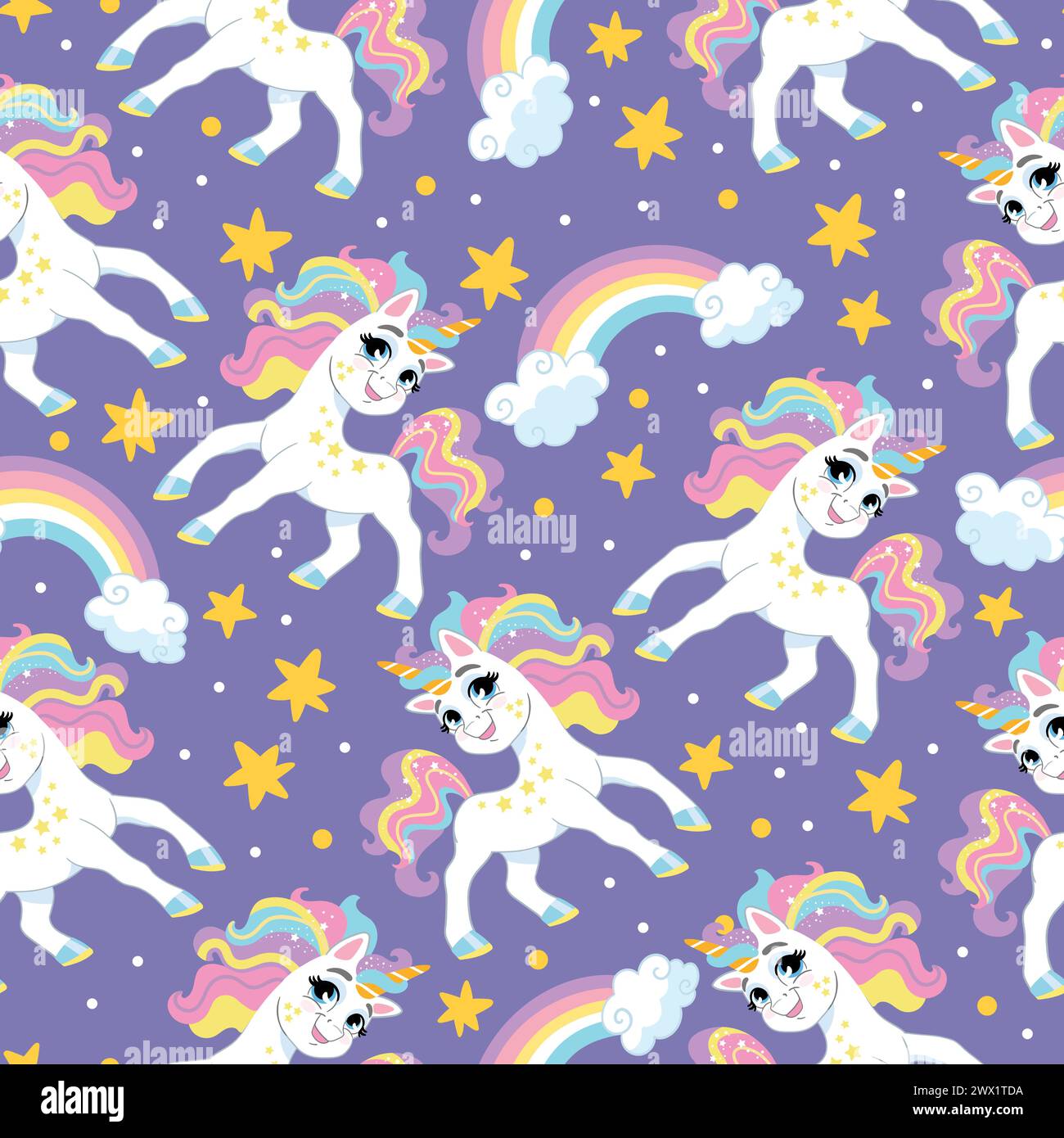 Seamless pattern with cute unicorns on a starry sky vector Stock Vector ...