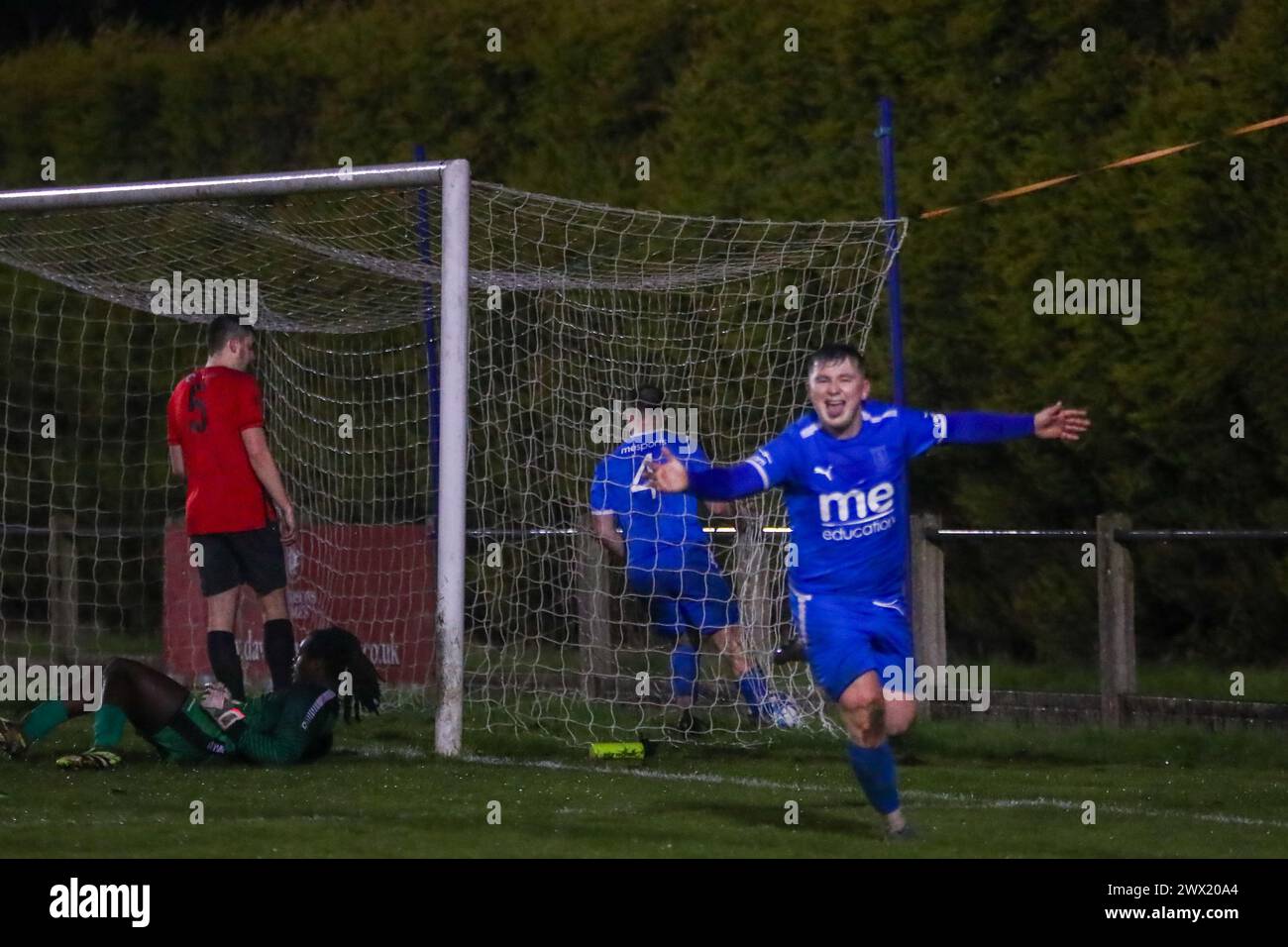 Heather, UK, 26, March, 2024:Kyle Jardine celebrates scoring Heathers 2nd Goal in the Midland Football League match between.Heather St Johns and Cradley Town  Credit: Clive Stapleton/Alamy Live News Stock Photo