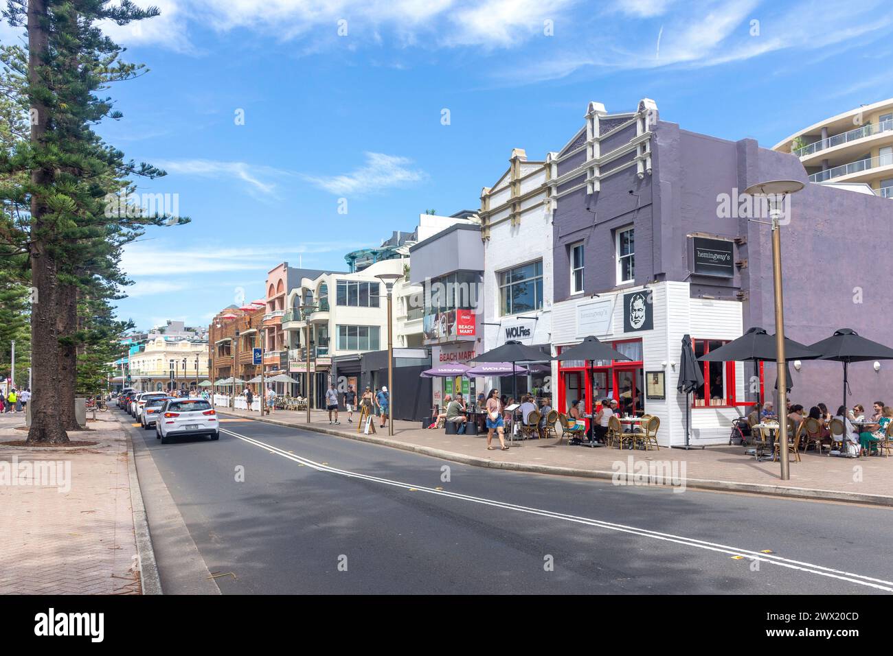 Seafront cafes on North Steyne, Manly, North Sydney, Sydney, New South Wales, Australia Stock Photo