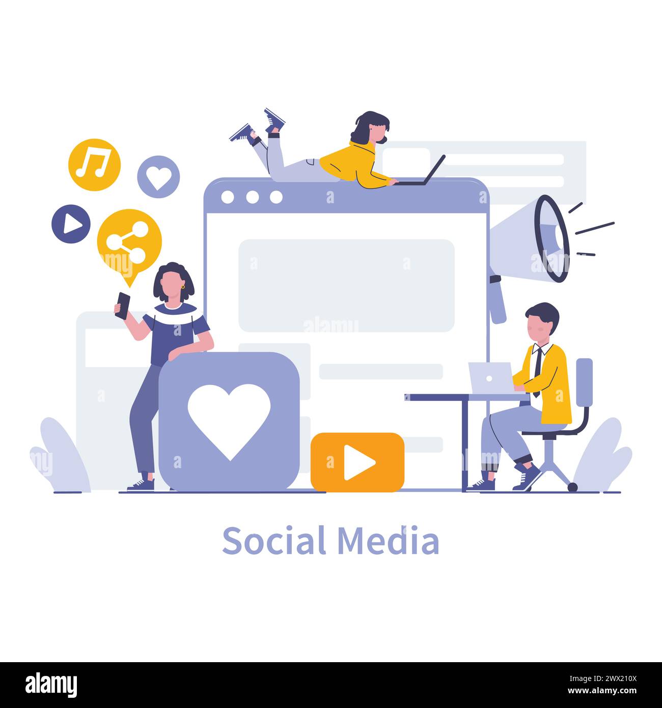 Social Media concept. Interactive online platforms for news sharing and discussions on current events. Digital community engagement and connection. Vector illustration. Stock Vector