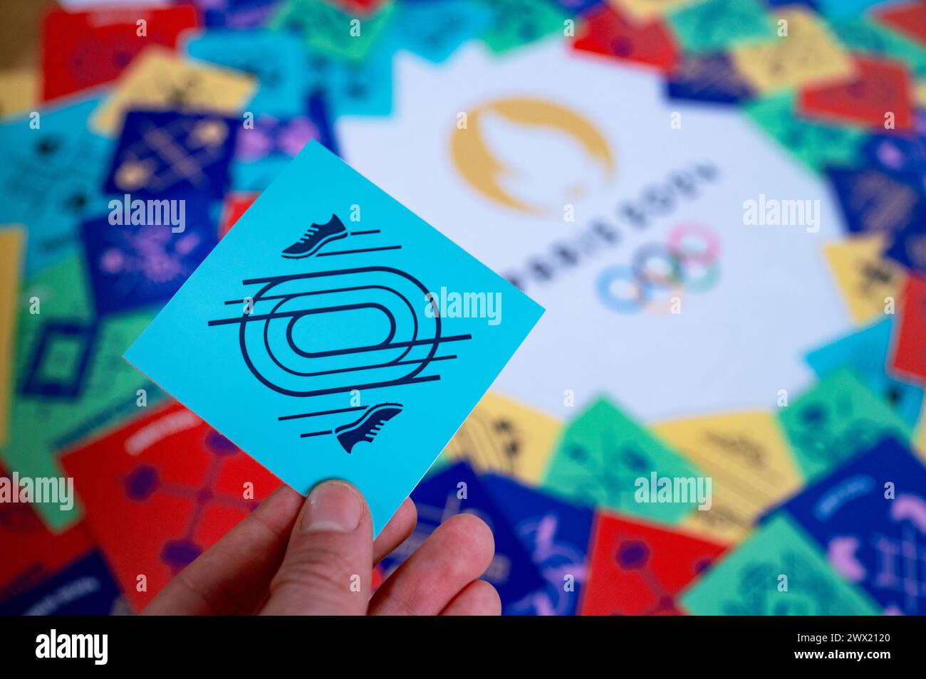 PARIS, FRANCE, MARCH 26, 2024 Athletics pictogram for paris 2024