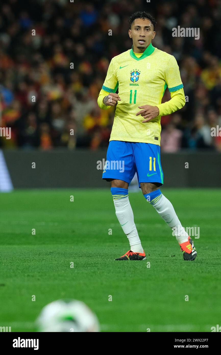 Richarlison   of Brazil during the friendly match between Spain and Brazil at Santiago Bernabeu Stadium in Madrid on March 26  Spain Stock Photo