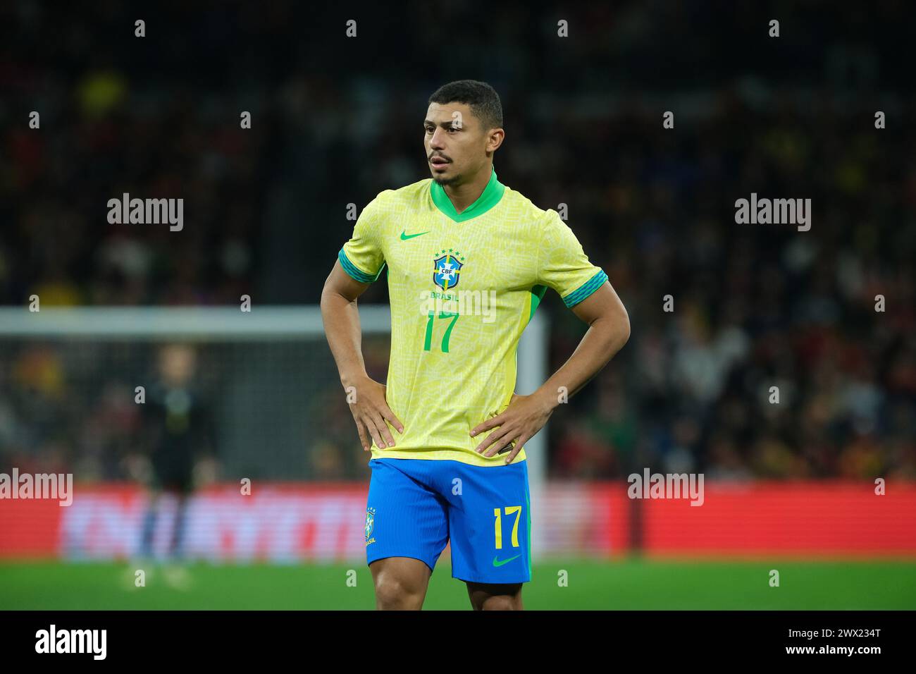 Andre   of Brazil during the friendly match between Spain and Brazil at Santiago Bernabeu Stadium in Madrid on March 26  Spain Stock Photo