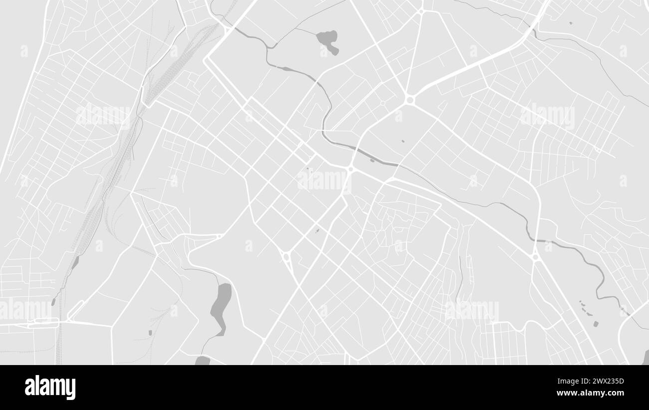 White and light grey Simferopol City area vector background map, roads and water cartography illustration. Widescreen proportion, digital flat design Stock Vector