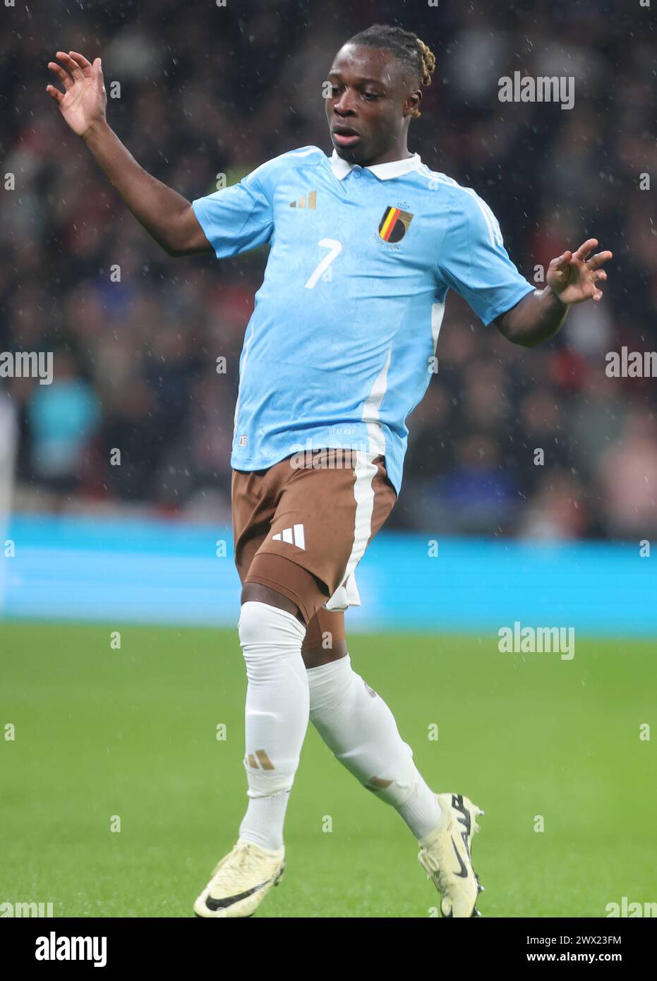 Jeremy Doku(Manchester City)of Belgium in action  during International Friendly soccer match between England and Belgium at Wembley stadium, London, U Stock Photo