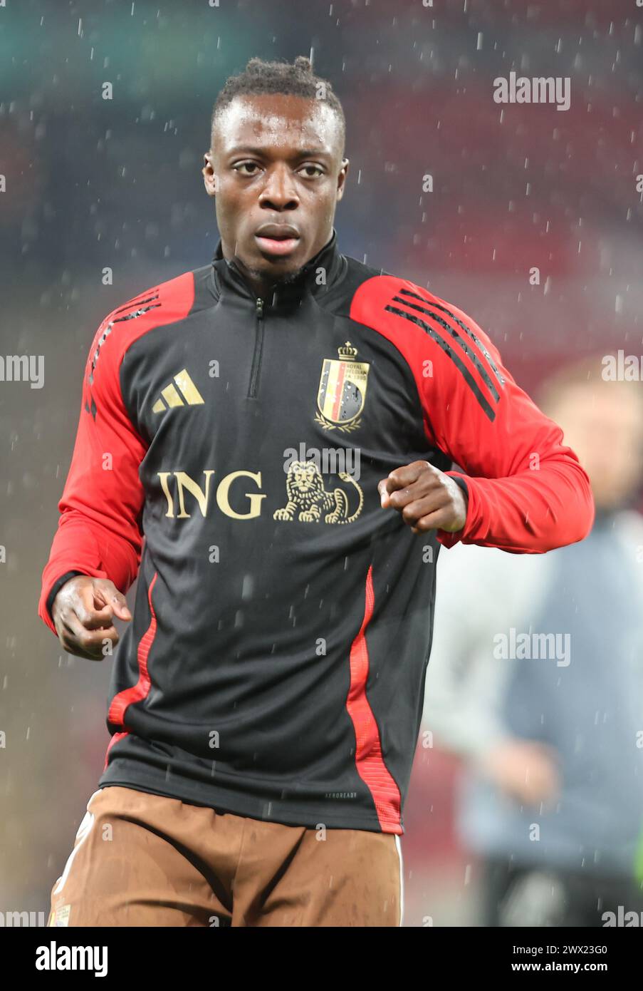 Jeremy Doku(Manchester City)of Belgium during the pre-match warm-up   during International Friendly soccer match between England and Belgium at Wemble Stock Photo