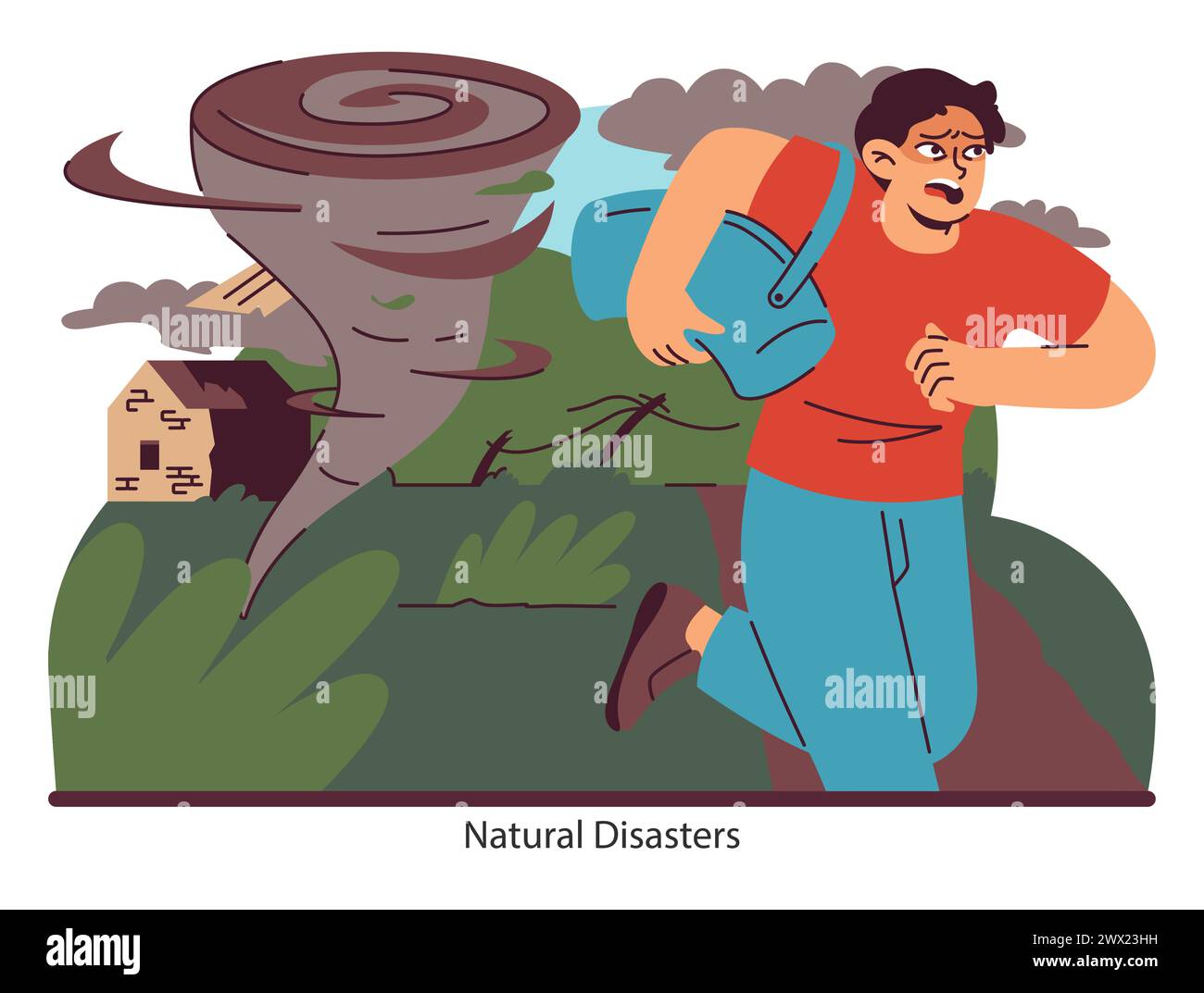 Disaster preparedness theme. A dynamic illustration depicting a person ...