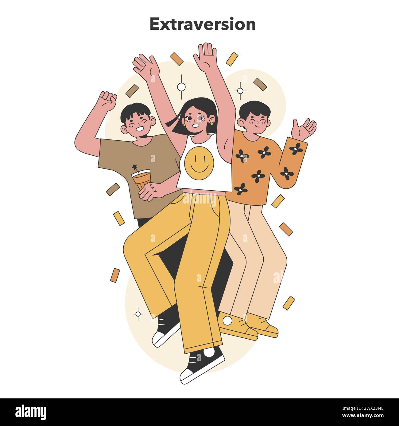 Extraversion in the Big Five Personality. Group of joyful friends ...